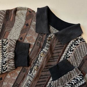 Vtg 3D Chunky Polo Collar Sweater Large Cotton Blend Cosby Texture Knit Biggie